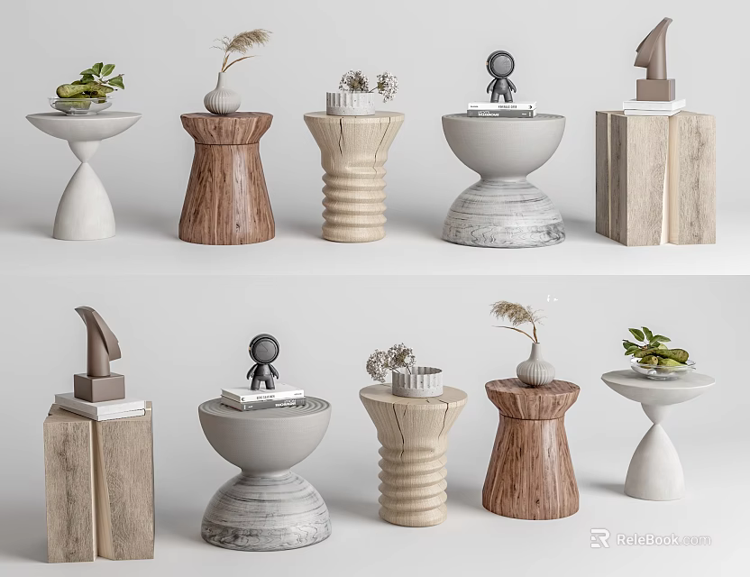 Stylish Modern Side Tables With Various Designs Materials And Decorative Accents On Top 3d model 