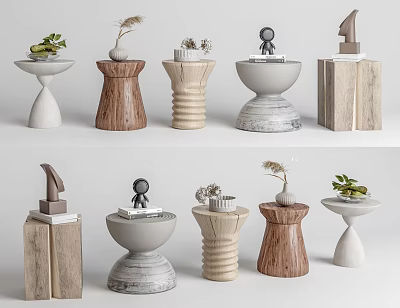 Stylish Modern Side Tables With Various Designs Materials And Decorative Accents On Top 3d model