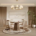 Modern Chinese Private Dining Room Interior With Round Table Wooden Chairs And Chandelier