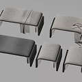 Upholstered Bed Benches In Modern Design With Gray And Beige Fabric And Black Legs