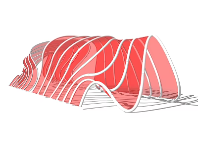 Wavy Red Modern Pergola Structure With Flowing Curved Lines And Architectural Design 3d model