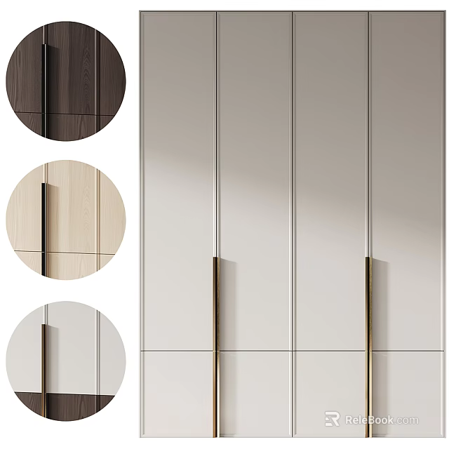 Modern Wardrobe Interior Design With Wooden And Light Colored Panels And Metal Handles 3d model 