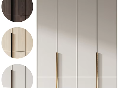 Modern Wardrobe Interior Design With Wooden And Light Colored Panels And Metal Handles 3d model