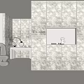 Unique Marble Textured Partition Design In Modern Interior With Display Niche 3d model