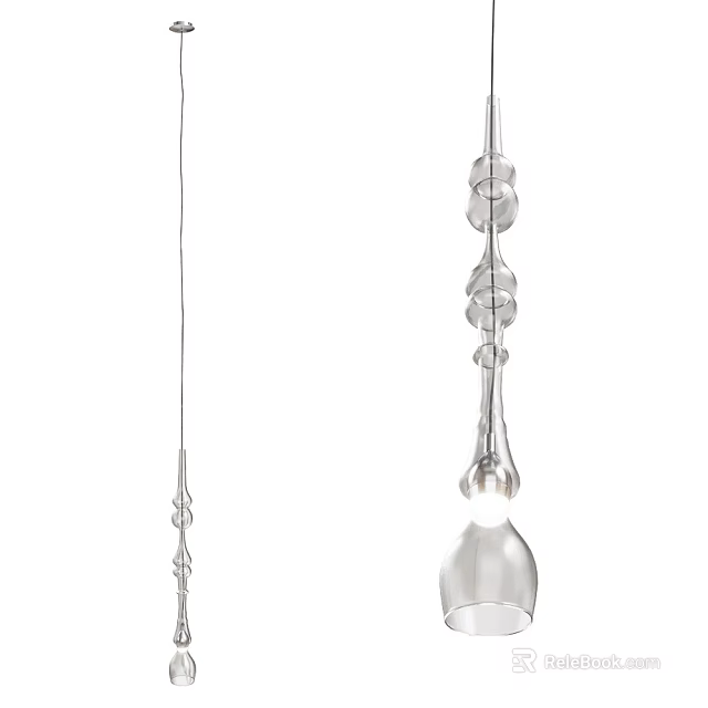 Modern Pendant Light With Spiral Metal Frame And Transparent Glass Decorative Elements 3d model 