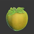 Ripe Yellow Persimmon With Green Leaves And Brown Stem On Dark Background