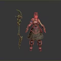 Woman In Fantasy Decorative Armor Holding Green Accented Spear Standing Pose
