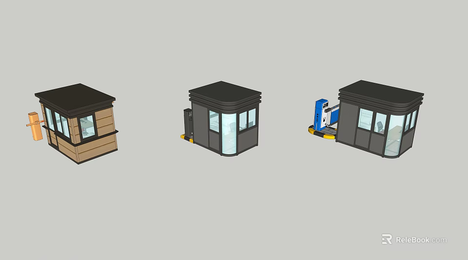Various Security Booth Designs with Different Structures and Access Control Equipment 3d model 