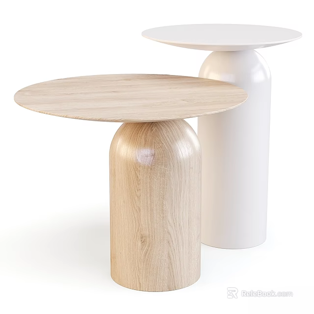Modern Dining Tables With Light Wood And White Bases And Round Tabletops 3d model 