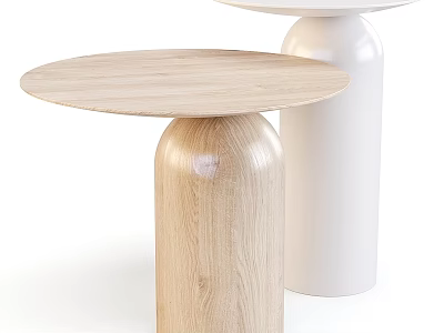 Modern Dining Tables With Light Wood And White Bases And Round Tabletops 3d model