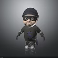 3D Cartoon Character Wearing Gray Beanie Mask Gray Outfit Dollar Sign Cape And White Shoes