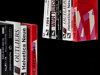 Diverse Books Collection With 1984 War Horse Helvetica And Jazz Scene Titles 3d model