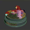 Creative Modern Art Installation With Circular Base Spiral Structure Flame Green Platform And Small Building 3d model