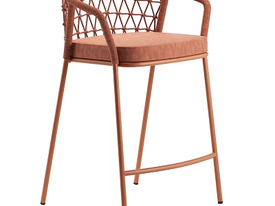 Copper Metal Frame Bar Stool With Woven Armrest And Padded Seat 3d model
