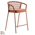 Copper Metal Frame Bar Stool With Woven Armrest And Padded Seat