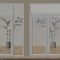 White Glass Swing Doors In Modern Interior With Wooden Floor And Plants