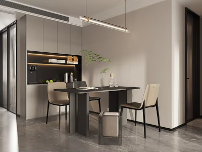 Modern high-grade gray restaurant dining table and chairs 3d model