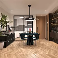 Modern Living and Dining Room Interior Design With Blue Sofa Coffee Table And Wooden Floor