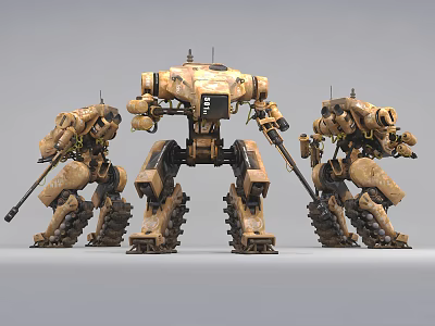 Three Intelligent Machines Featuring Tracked Legs And Mechanical Arms For Heavy Duty Tasks 3d model