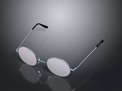 Stylish Round Lens Glasses with Metal Frame Black Temples and Reflective Surface 3d model