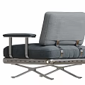 Modern Leisure Chairs with Black Leather and Gray Fabric Metal Frame Armrests and Ottoman