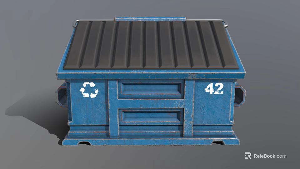 Public Facility Blue Trash Bin With Recycle Symbol And Number 42 3d model