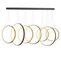 Modern Golden Circular Ring Pendant Lights Suspended from Metal Bar Design