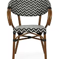 Outdoor Chair With Brown Metal Frame Black White Chevron Pattern Fabric And Curved Armrests