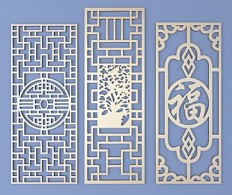 Chinese-style openwork window pane lattice openwork carved flower 3d model