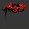 Red Fantasy Warrior Armor With Flame Design Horned Helmet And Sword