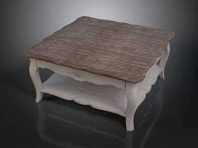 Rustic Coffee Table With Wooden Tabletop And White Carved Legs For Home Living 3d model