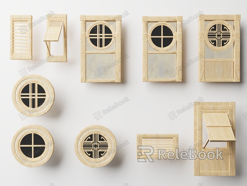 Chinese-style Japanese-style ancient architecture assets Japanese-style doors and windows push window grilles Japanese-style building accessories Japanese-style push window model