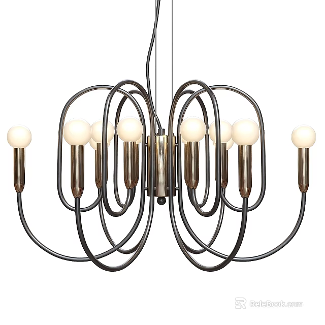 Elegant Modern Decorative Curved Metal Frame Chandelier With Multiple Round Bulbs 3d model 