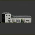 Old Building Model With Gray Roof Broken Windows And Green Grass Plants