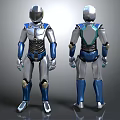 Dual Silver Blue Robot Design Featuring Front And Back Views With Mechanical Armor 3d model