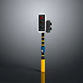Modern Urban Traffic Light With Yellow Black Striped Pole And Pedestrian Button