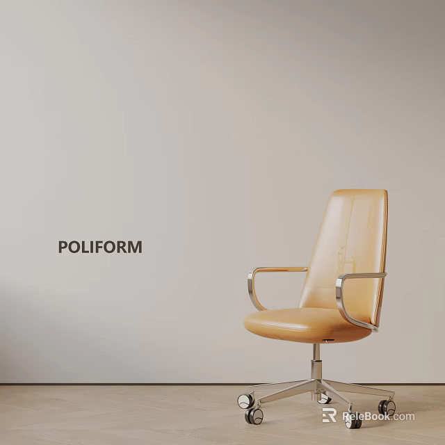 POLIFORM Office Chair Leather Upholstered Light Brown Modern Design Metal Armrests Silver Base 3d model 