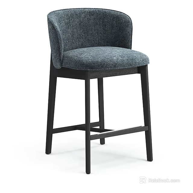Modern Gray Fabric Bar Stool With High Back And Black Metal Frame Design 3d model