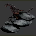 Detailed Game Movie Dragon Character With Red Pink Wings On Stacked Rocks And Wooden Log