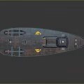 Rusty Red Brown Water Transport Boat With Blue Cabin Deck Equipment And Yellow Markings