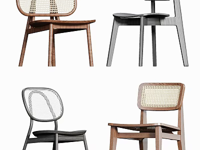 Modern Stylish Dining Chairs With Rattan Backrest And Wooden Frame Design 3d model