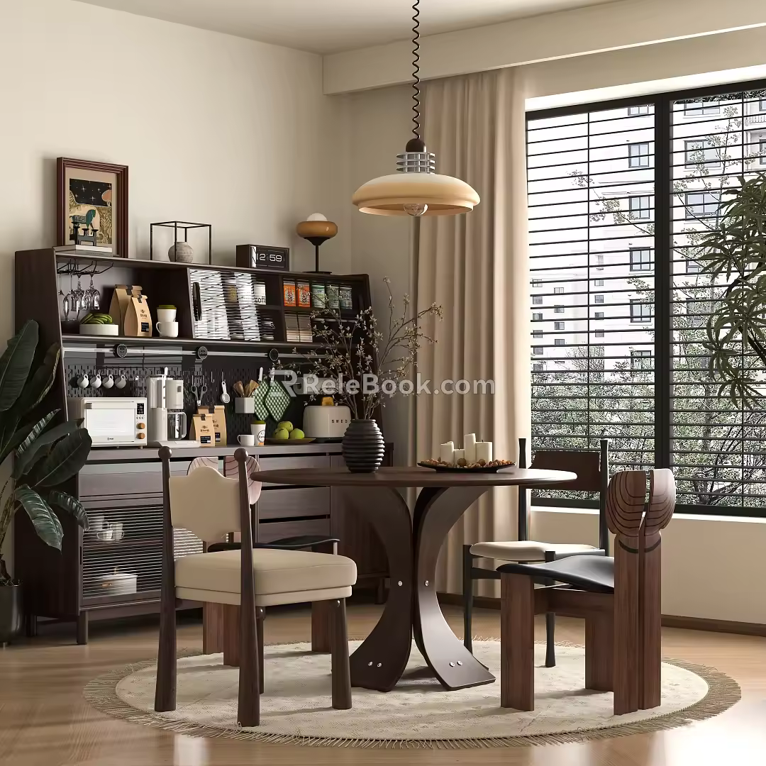 Middle Ancient Restaurant Dining Table and Chair Sideboard 3d model