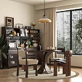 Middle Ancient Restaurant Dining Table and Chair Sideboard 3d model