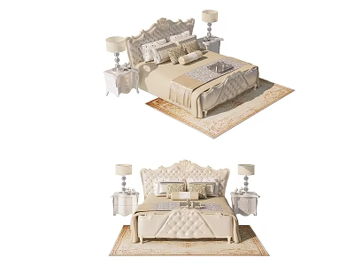 Elegant Modern Double Bed Interior With Tufted Headboard Bedside Tables Lamps And Rug 3d model