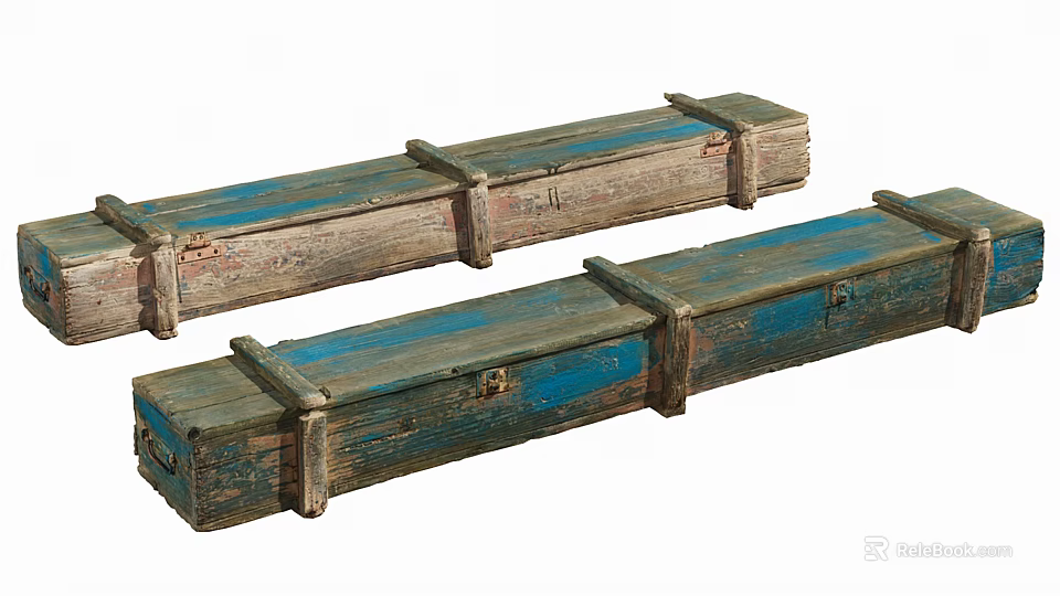 Vintage Wooden Storage Boxes With Retro Blue Brown Finish For Home Decor 3d model 