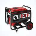 Portable Industrial Red Generator With Black Frame Wheels And Control Panel