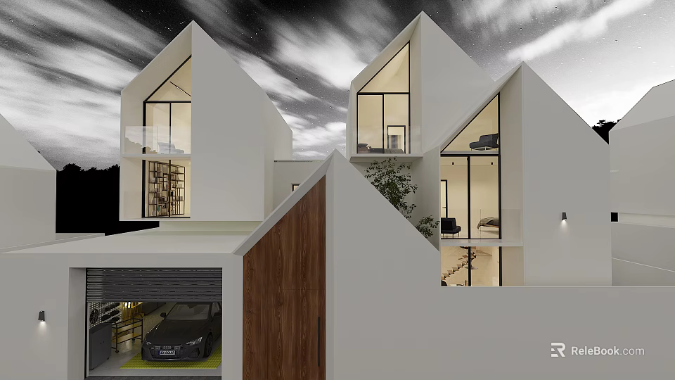 Modern Elevator Hallway Interior with Large Windows White Walls and Minimalist Design 3d model 