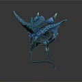 3D Designed Horned Blue Creature Inspired Character Helmet With Detailed Features