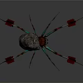 Mechanical Spider Device with Long Legs and Red Square Ends and Stone Like Metallic Body