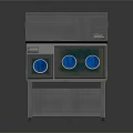 Gray Laboratory Fume Hood Structure With Two Blue Circular Windows And Stand